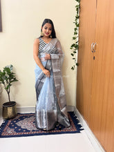 Imperial zari Worked Pure  Organza Blue Saree